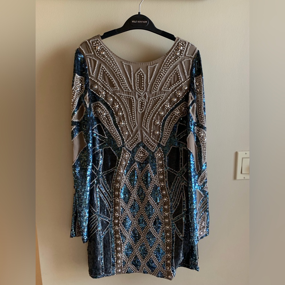 Needle & Thread Navy and Silver Beaded Dress